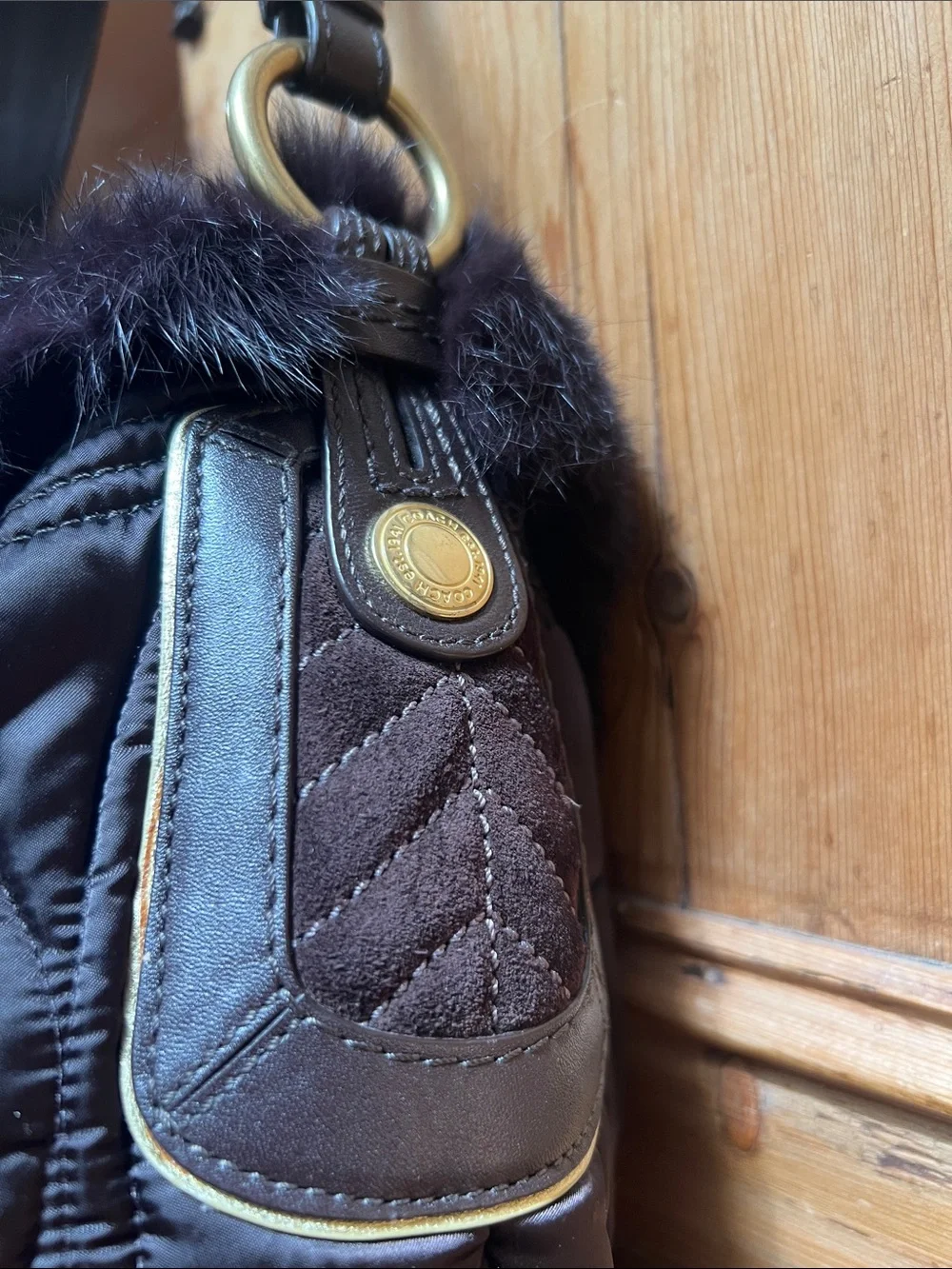 Coach 3587 SoHo Ski Hobo Nylon Rabbit Fur Bag